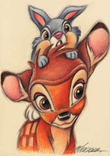 Joan Vizcarra | Bambi & Thumper - Original Drawing - Joan Vizcarra Signed | Catawiki