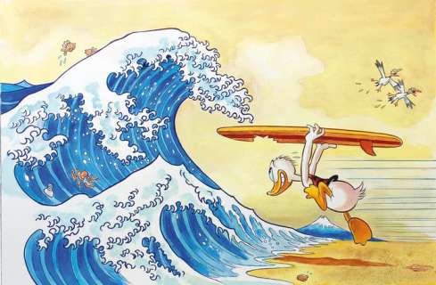 Tony Fernandez, Disney Artist | Donald Duck Inspired By The Great Wave off Kanagawa - Giclée Signed By Tony Fernandez - Canvas - EO | Catawiki