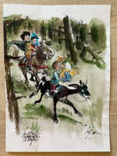 Follet, René | Follet, René - Dessin original couleur - Hommage Ã  Peyo - (2005) | Catawiki