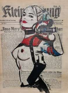 Size: 23,5 X 31,2 Cm | Wildfang, Emma - Original drawing - HARLEY QUINN on a newspaper from 1952 - (2020) | Catawiki