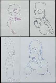 Matt Groening | The Simpsons - 4 Original drawings of Homer, Bart, Lisa and Marge Simpson | Catawiki