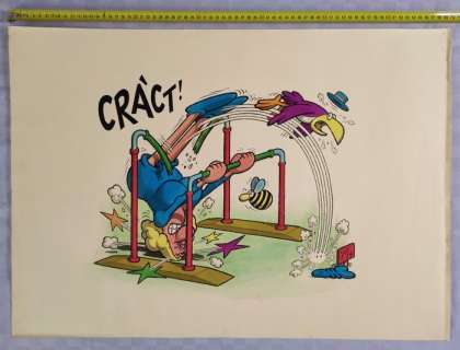Benito Jacovitti | Benito Jacovitti - Grande illustrazione originale "Ginnastica" (70x50) - Page volante - Exemplaire unique - (1979) | Catawiki