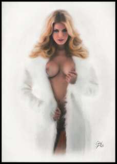 Jean-Michel Calas | Calas, Jean-Michel - Dessin original en couleur - Nue sous ma fourrure - Format: 29,7 x 42 cm. - (2019) | Catawiki