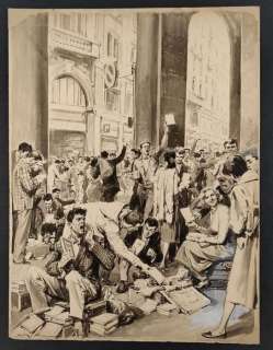 Walter Molino | Walter Molino - Il Classico Mercato dei Libri Usati - Illustrazione per Rivista - Page volante | Catawiki