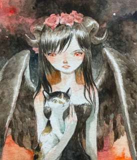 Sandoval, Tony | Sandoval, Tony - Dessin original couleur - The Red Devil Girl and cat - (2019) | Catawiki