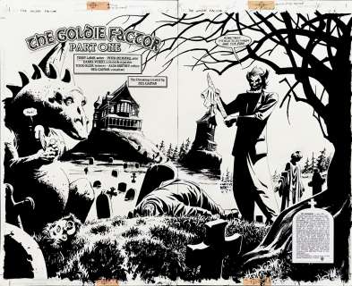 Peter Snejbjerg - the dreaming #1 p 2-3 double spread splash (cain decapitates abel! House of mystery & house of secrets also! ) 1996