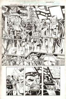 Jason Armstrong, Scott Koblish - avengers united they stand #2 p. 6- nick fury, hawkeye, scarlet witch, & others splash in bruce timm style - 1999 signed