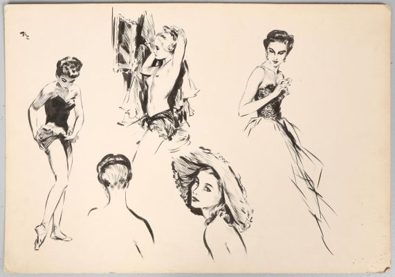 DAVID WRIGHT. DAVID WRIGHT (1912– 1967), FASHION AND GLAMOUR SKETCHES. Art - Drawings | Auctionet