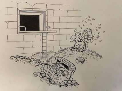 Patrick Block | Original ink artwork by American Disney artist Patrick Block. - Shower of Gold - Exemplaire unique - (2016) | Catawiki