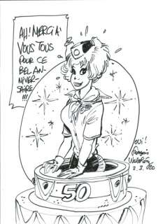 Walthéry, François | Natacha - Dessin original - Natacha - GÃ¢teau pour les 50 ans - Format A3 - Page volante - (2020) | Catawiki