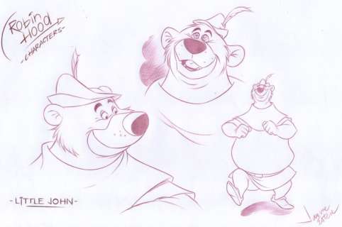 Jaume Esteve, Disney Artist | Robin Hood Characters : Little John - Original Drawing - Signed by Jaume Esteve | Catawiki