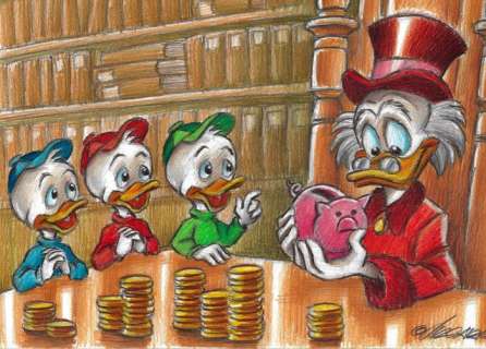 Joan Vizcarra | Uncle $crooge & Donald’s Nephews: Lessons about Saving Money - Original Drawing - Joan Vizcarra | Catawiki