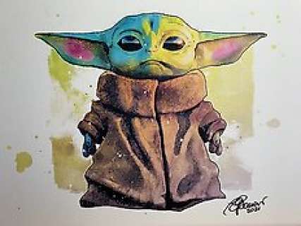 Federica Germani - Star Wars, Baby Yoda/Grogu - Original Artwork - 29,7 x 42 cm - Exemplaire unique