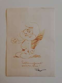 Peyo | Peyo - Dessin original dédicacé - Grand Schtroumpf | Catawiki