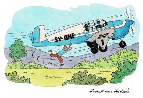 Yves Rodier - Lot 430 - Tintin, L’île noire, dessin original à l’encre de chine et à l’aquarelle en hommage à Hergé.