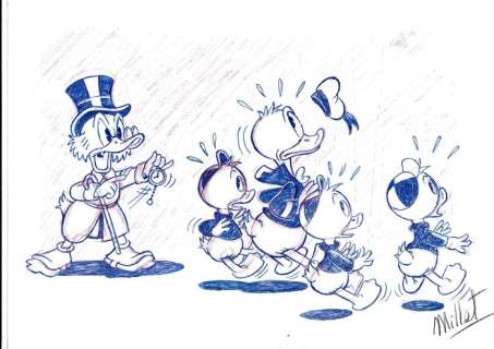Millet | . Scrooge McDuck & Donald Duck Huey Dewey Louie - Millet - Original Drawing - EO | Catawiki