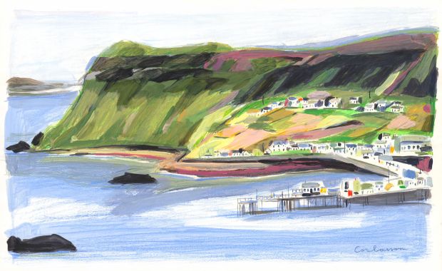 Dominique Corbasson | Landscape of Scotland 2 - Acrylique et crayons de couleur sur papier | Huberty Breyne Gallery