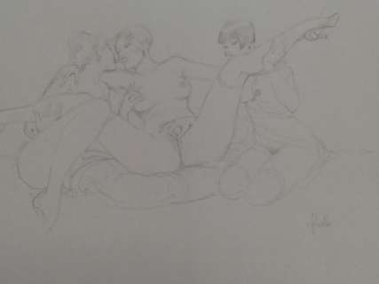 Leone Frollo | Leone Frollo - original artwork " Lesbo a 3 " firmata - Page volante - Exemplaire unique | Catawiki