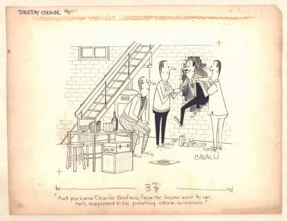 Dick Cavalli - Guy Sneaking in the Poker Game Saturday Evening Post Gag - Signed