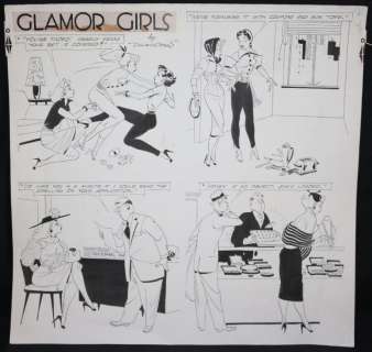 Don Flowers - Glamor Girls 4 Panel Gag Art on Large Sized Board - Signed