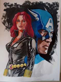 Giuseppe Candita | Black Widow, Captain America tributo a Black Widow e Captain America - G. Candita - original artwork "Real romance?" - Page volante - Exemplaire unique (2022) | Catawiki