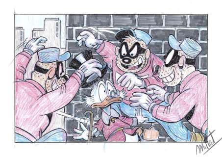 Millet | Uncle Scrooge & The Beagle Boys - Original Signed Drawing by Millet | Catawiki
