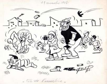 1 - Fête de l‘armistice - Illustration originale de FRED auteur de Philémon