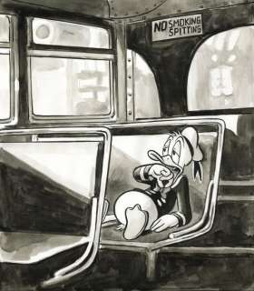 Tony Fernandez, Disney Artist | Donald Duck In A NYC Bus - Original Painting - Tony Fernandez - 50 x 32 cm - Acrylic Art - Original Artwork | Catawiki