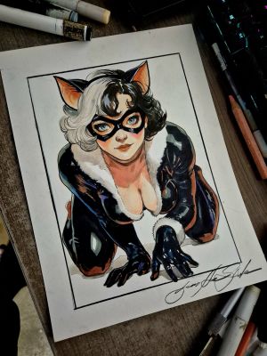 Guilherme Silva - BLACK CAT - Pinup art by Guilherme Silva - 09" x 12"