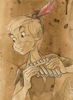 Guti, Coffee Artist | Peter Pan - Original Coffee Painting - 32 x 23 cm - Guti Signed - Coffee Art - Original Artwork | Catawiki