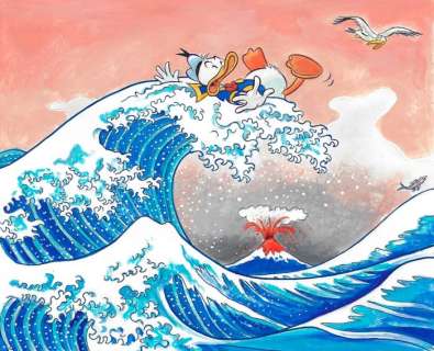 Tony Fernandez, Disney Artist | Donald Duck Inspired By The Great Wave off Kanagawa (1831) - Original Painting - Tony Fernandez Signed - Acrylic Art - Original Artwork | Catawiki