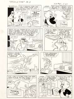 Phil de Lara | Tavola Originale per Porky Pig and Bugs Bunny (Warner Bros characters) n.50 pag.27. ‘Pitch in time’ . Dimensioni cm. 36 x 48. Gold key comics 1965. | Art e Fumetto