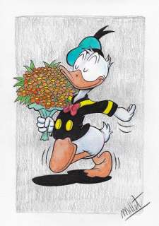 Millet | Donald Duck - Flowers - Signed Original Colour Drawing by Millet | Catawiki