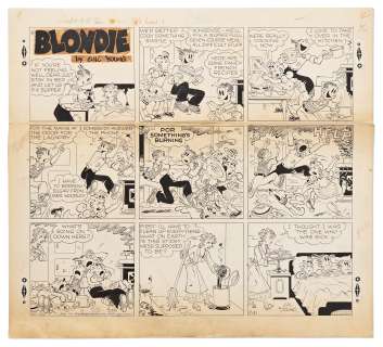 Chic Young Hand-Drawn ’’Blondie’’ Sunday Comic Strip From 1954 -- The Bumstead Household is in Disarray Without Blondie | Nate Sanders