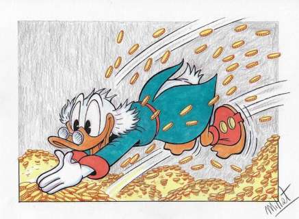 Millet | Uncle Scrooge - What a good dive! - Signed Original Colour Drawing by Millet | Catawiki