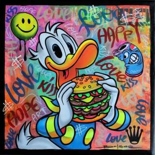 Gabriel Brisan | Duke - Happy Day Duck - Signed Original Acrylic on canvas by Brisan Gabriel - 50 x 50 cm (2023) | Catawiki