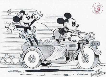 Millet | Mickey & Minnie Mouse - "What a Ride!" - Signed Original Colour Drawing by Millet | Catawiki