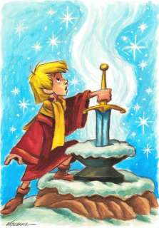 Joan Vizcarra | Arthur in The Sword in The Stone - Original Painting - 46 x 32 cm - Joan Vizcarra - Acrylic Art - Original Artwork | Catawiki