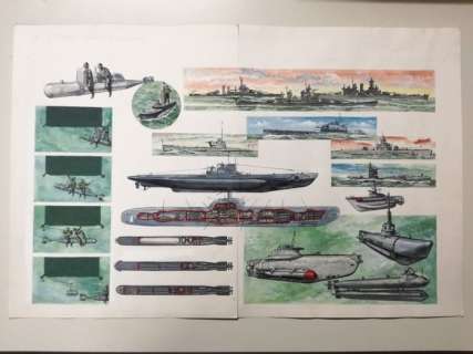 Funcken, Fred | Funcken, Fred - Originele tekening in kleur - U.S. Navy en Onderzeeërs - (jaren 60) | Catawiki