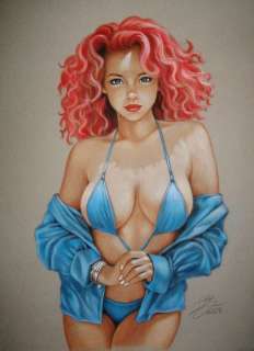 Sly | Sly - Original drawing in colour - Pin up art - Size: 31 x 42 cm. - (2023) | Catawiki