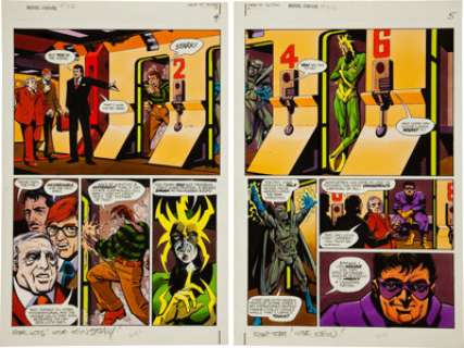 Ken Steacy Marvel Fanfare #22 Sandman, Grey Gargoyle, Electro, and Doctor Octopus page 4 and 5 Original Art -