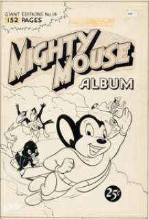 Art Bartsch Giant Comics Edition #14 Mighty Mouse Cover Original Art (St. John, 1950). The Mouse of Steel leads -