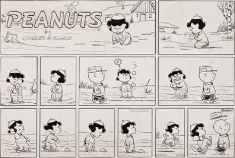 Charles Schulz Peanuts Sunday Comic Strip Original Art dated 1-18-59 (United Feature Syndicate, 1959). What Lucy - | Heritage