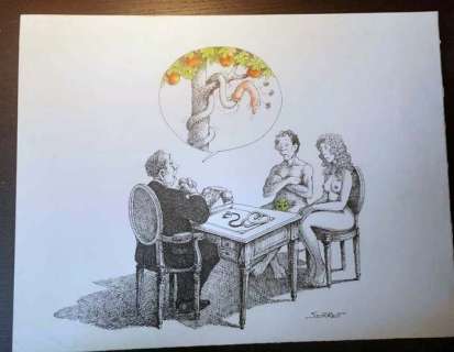 Serre, Claude | Serre, Claude - Dessin Original - Adam et Eve au préservatif - (1988) | Catawiki