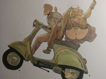 Gabriele Di Caro | Illustrazione - Gabriele Di Caro - illustrazione originale "Balade en Vespa" - (2022) | Catawiki