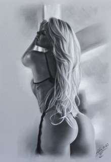 Denis P | Denis Prenzel - Original Kohle Zeichung Blonde (29, 7 x 42 cm) - Page volante - (2023) | Catawiki