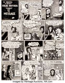 Gilbert Shelton and Dave Sheridan - The Fabulous Furry Freak Brothers #4 Complete 1-Page Story "...Freak Brothers Finally Get the Message" Original Art (Rip Off Press, 1975).