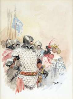 Robida, Albert (1848-1926) - Robida, Albert Le couple royal salue ses valeureux soldats. Encre de&h