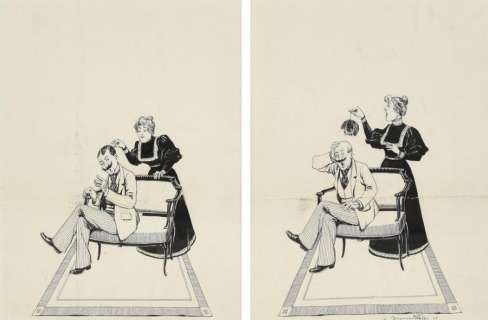 Benjamin Rabier | Le postiche Deux illustrations Ã  l’encre de chine pour | Coutau Bégarie