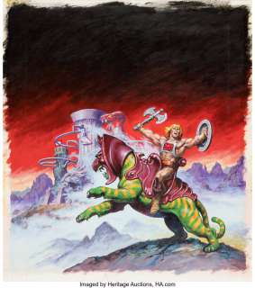 Norem, Earl - Earl Norem - He-Man and Battlecat from Masters of the Universe Painting Original Art (c. 1980s)....